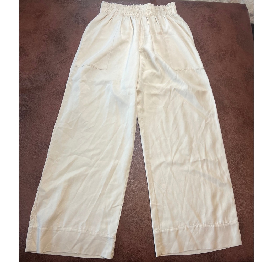 Natalie Busby Cream Wide Leg Pants Lyocell Elastic Waist Size S‎